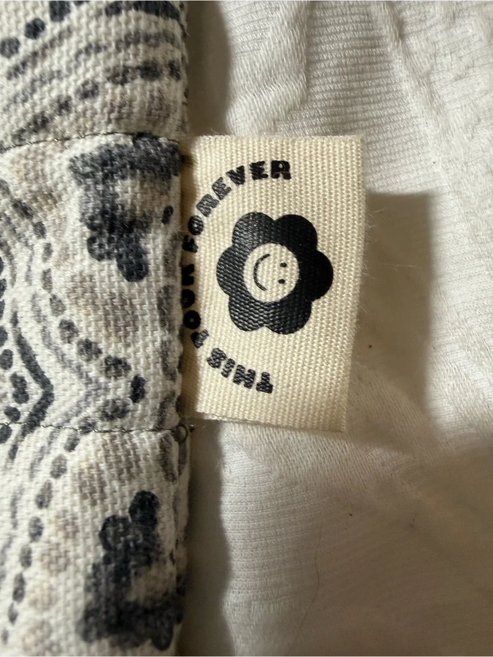 Quilted Zip Pouch in Cream and Gray Mandala Print